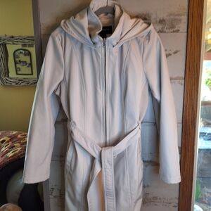 Liz Claiborne Outerwear Hooded Coat with Belt Stone Color Size XL